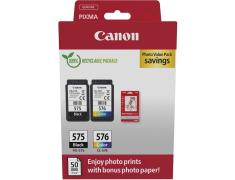 Canon PG-575/CL-576 Pack de Cartuchos Originales + 50 Hojas de Papel Fotografico
