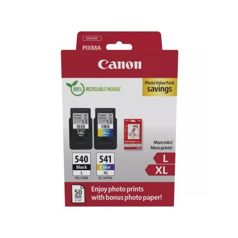 Canon PG540L Negro + CL541XL Color Pack de Originales + 50 Hojas de Papel Fotográfico