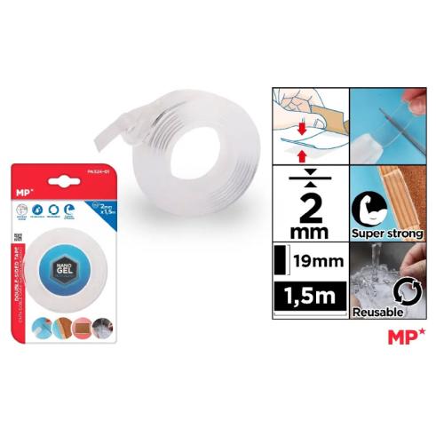 Cinta de Doble Cara Transparente 2 mm x 1,5 m