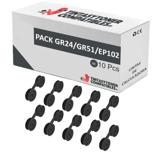 Compatible Pack 10x Cinta GR24/GR51/EP102 Negra