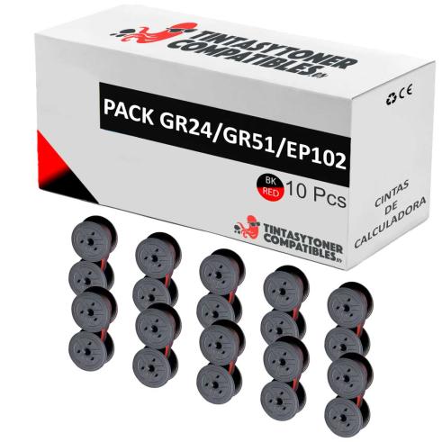 Compatible Pack 10x Cintas GR24/GR51/EP102 Negra/Roja