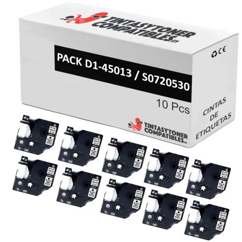 Compatible PACK 10X Dymo D1 45013 Negro / Blanco