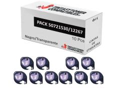 Compatible Pack 10x Dymo LetraTag S0721530 Negro / Transparente