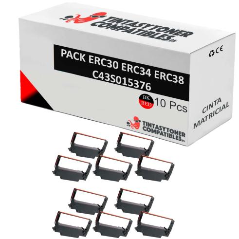 Compatible Pack 10x Epson ERC30 ERC34 ERC38 Negro/Rojo