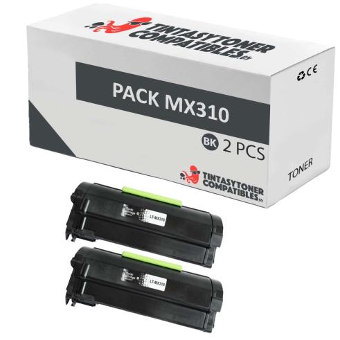 Compatible Pack 2x Lexmark MX310 / MX410 / MX510 / MX511 / MX611 Negro