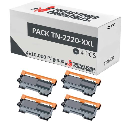 Compatible Pack 4x Brother TN2220/TN2210/TN2010/TN450XL Alta Capacidad (10K)