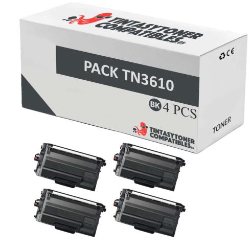 Compatible Pack 4x Brother TN3610 Negro
