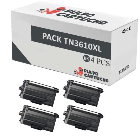 Compatible Pack 4x Brother TN3610XL Negro