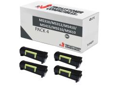Compatible Pack 4x Lexmark MS310 / MS312 / MS410 / MS415 / MS510 / MS610 Negro
