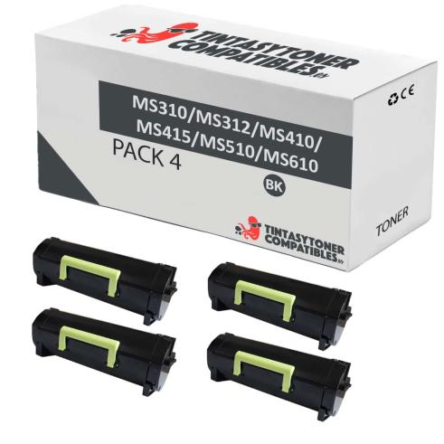 Compatible Pack 4x Lexmark MS310 / MS312 / MS410 / MS415 / MS510 / MS610 Negro