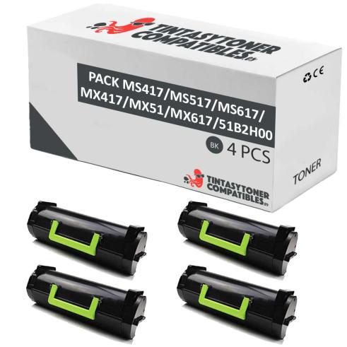 Compatible PACK 4X Lexmark MS417 / MS517 / MS617 / MX417 / MX517 / MX617 Negro
