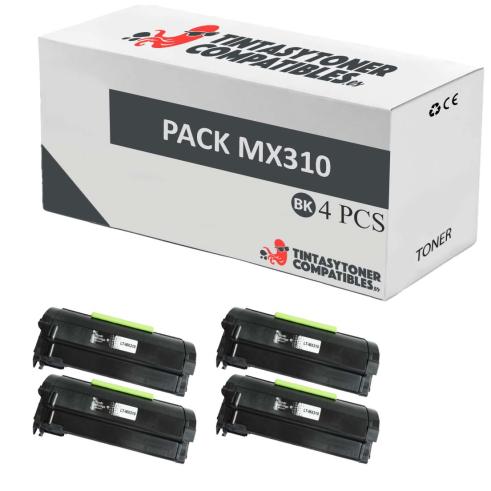 Compatible Pack 4x Lexmark MX310 / MX410 / MX510 / MX511 / MX611 Negro