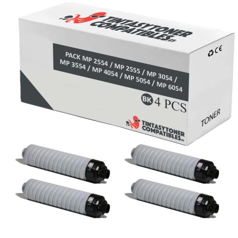 Compatible Pack 4x Ricoh Aficio MP 2554 / MP 2555 / MP 3054 / MP 3554 / MP 4054 / MP 5054 / MP 6054 Negro