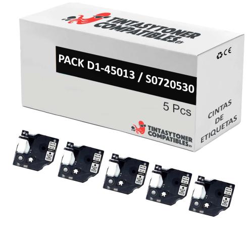 Compatible PACK 5X Dymo D1 45013 Negro / Blanco
