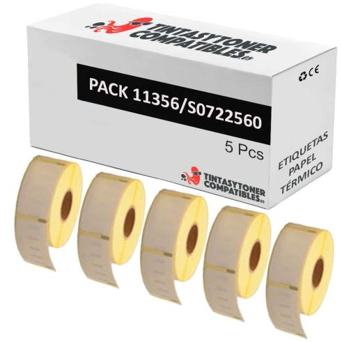 Compatible PACK 5X DYMO LABELWRITER 11356 Etiquetas Multipropósito de Papel Térmico