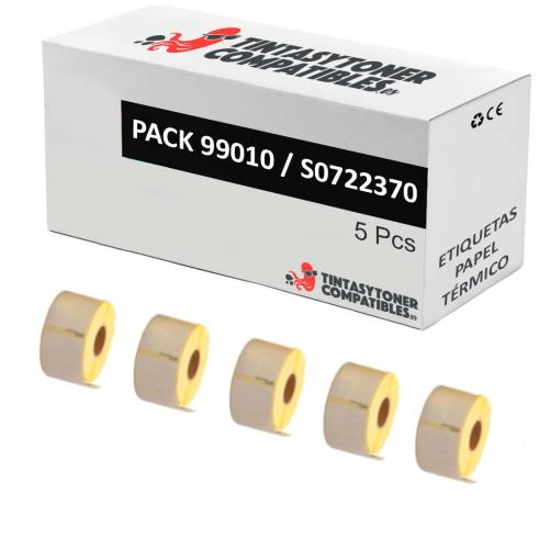 Compatible PACK 5X DYMO LABELWRITER 99010 Etiquetas de Dirección Estandar de Papel Térmico