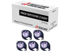Compatible Pack 5x Dymo LetraTag S0721530 Negro / Transparente