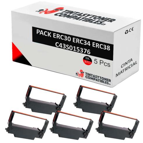 Compatible Pack 5x Epson ERC30 ERC34 ERC38 Negro/Rojo