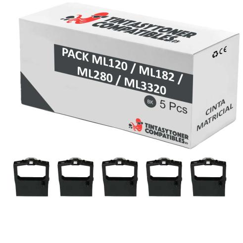 Compatible Pack 5x OKI ML120 / ML182 / ML280 / ML3320 Negra Cinta Matricial