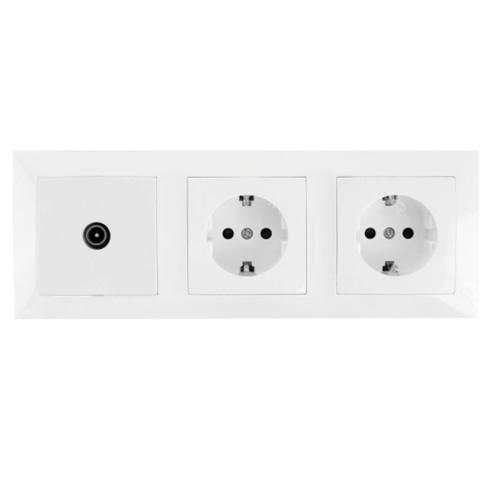 Conjunto de 2 Tomas de Corriente Tipo Schuko + Toma TV