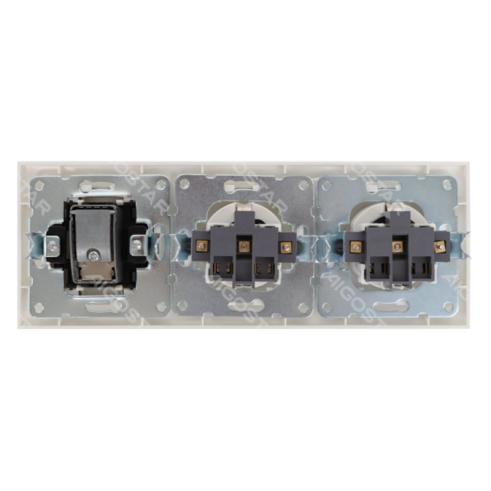 Conjunto de 2 Tomas de Corriente Tipo Schuko + Toma TV