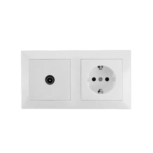 Conjunto de Toma de Corriente Tipo Schuko + Toma TV