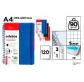 Cuaderno Cervantes Espiral A4 con 3 Separadores de Cuadrícula 5x5mm Tapa Dura de 120 Hojas 90g Azul/Negro/Rojo