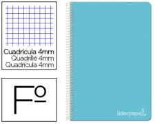CUADERNO ESPIRAL FOLIO TAPA DURA CUADROS 4MM CELESTE LIDERPAPEL