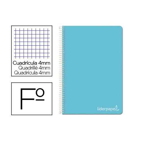 CUADERNO ESPIRAL FOLIO TAPA DURA CUADROS 4MM CELESTE LIDERPAPEL