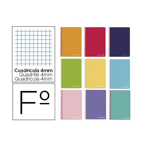 CUADERNO ESPIRAL FOLIO TAPA DURA CUADROS 4MM COLORES SURTIDOS LIDERPAPEL