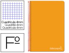 CUADERNO ESPIRAL FOLIO TAPA DURA CUADROS 4MM NARANJA LIDERPAPEL