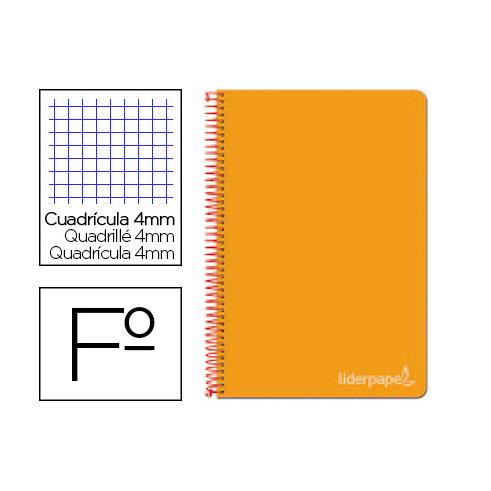 CUADERNO ESPIRAL FOLIO TAPA DURA CUADROS 4MM NARANJA LIDERPAPEL