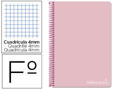 CUADERNO ESPIRAL FOLIO TAPA DURA CUADROS 4MM ROSA LIDERPAPEL