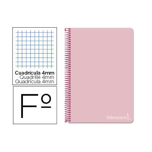 CUADERNO ESPIRAL FOLIO TAPA DURA CUADROS 4MM ROSA LIDERPAPEL