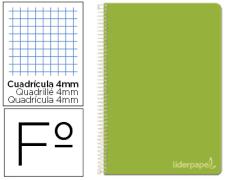 CUADERNO ESPIRAL FOLIO TAPA DURA CUADROS 4MM VERDE LIDERPAPEL