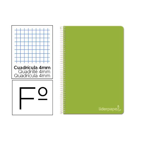 CUADERNO ESPIRAL FOLIO TAPA DURA CUADROS 4MM VERDE LIDERPAPEL