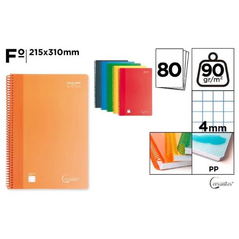 Cuaderno Espiral Plástico Fº 80 Hojas 90G