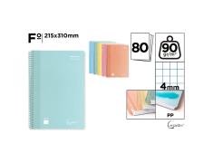 Cuaderno Espiral Plástico Fº 80 Hojas 90G Colores Pastel