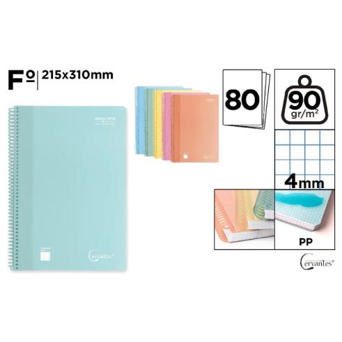 Cuaderno Espiral Plástico Fº 80 Hojas 90G Colores Pastel