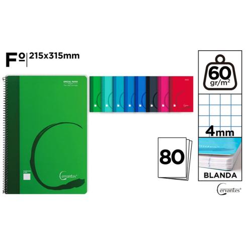 Cuaderno MP Espiral Folio de Cuadrícula 4x4mm Tapa Blanda de 80 Hojas 60g