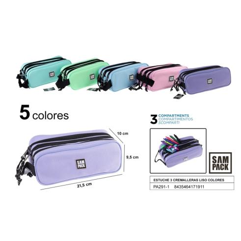 ESTUCHE PLUMIER TRIPLE CREMALLERA LISO