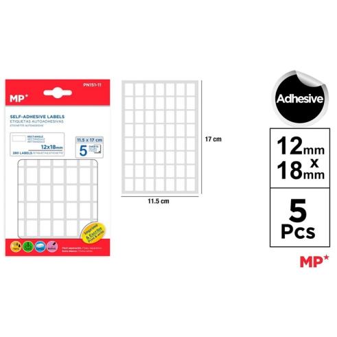 Etiquetas Autoadhesivas Rectangulares Blancas 12x18mm 280u
