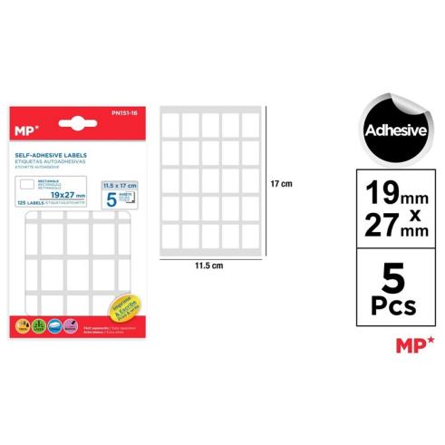 Etiquetas Autoadhesivas Rectangulares Blancas 19x27mm 125u