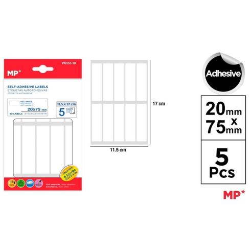 Etiquetas Autoadhesivas Rectangulares Blancas 20x75mm 50u