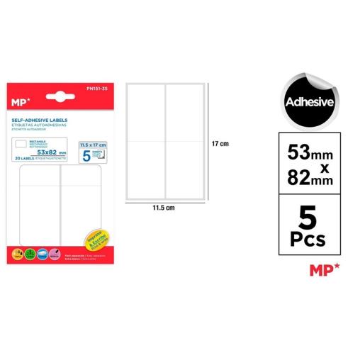 Etiquetas Autoadhesivas Rectangulares Blancas 53x82mm 20u