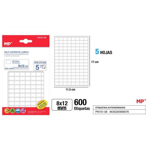 Etiquetas Autoadhesivas Rectangulares Blancas 8x12mm 600u