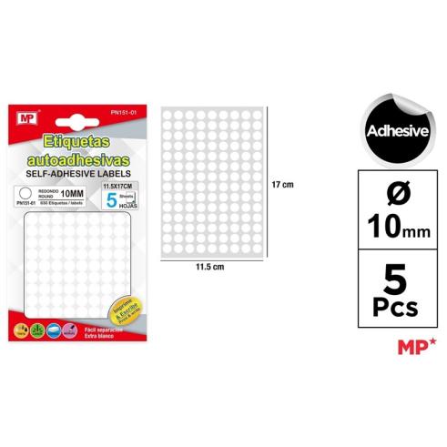 Etiquetas Autoadhesivas Redondas Blancas ø10mm 630u
