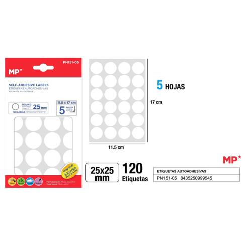 Etiquetas Autoadhesivas Redondas Blancas Ø25mm 120u