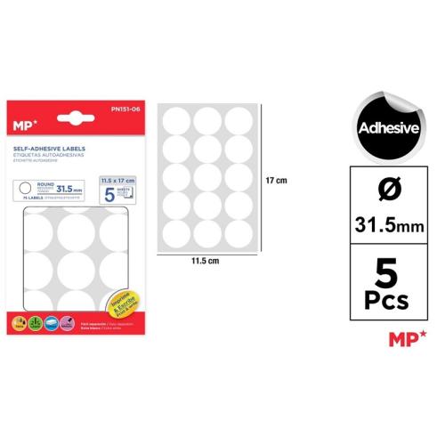 Etiquetas Autoadhesivas Redondas Blancas ø32mm 75u