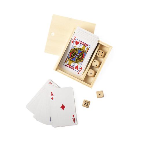 Juego de Cartas y Dados de Madera